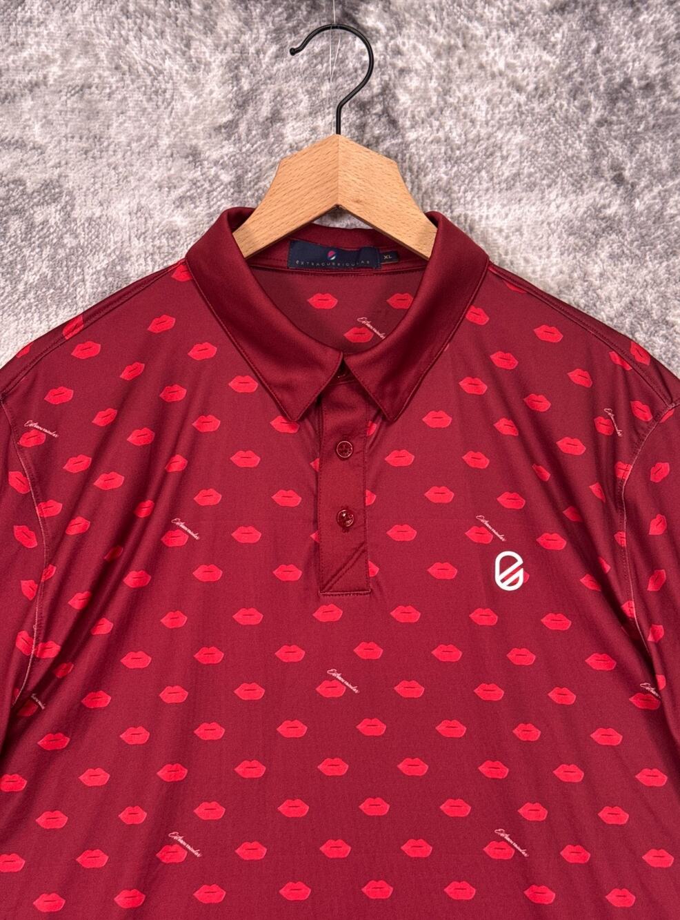 Extracurricular Polo Shirt XL Mens Red Lips Kiss Pattern Performance Golf